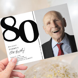 Zwart-wit foto 80ste verjaardagsfeestje kaart