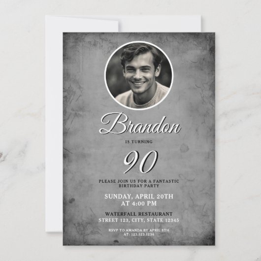 Zwart-wit  foto 90ste verjaardag kaart (Voorkant)