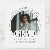 Zwart Wit Foto Afstudeerder Afstudeerfeest Wijn Etiket (Enkel label)