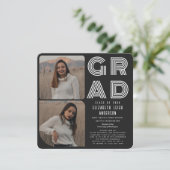 Zwart-wit foto afstudeerfeest uitnodiging (Staand voorkant)