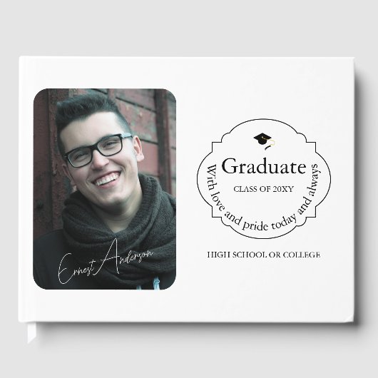 Zwart-wit foto Afstuderen Elegant Afstuderen Gastenboek (Voorkant)