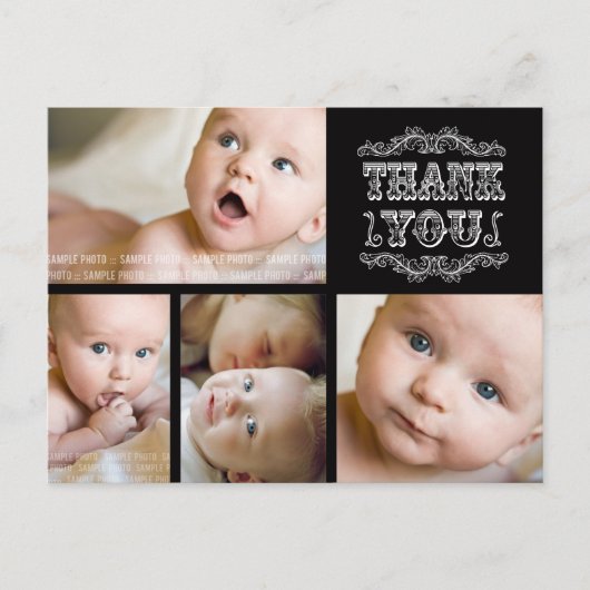 Zwart Wit Foto Baby Bedankt Post Kaart (Voorkant)