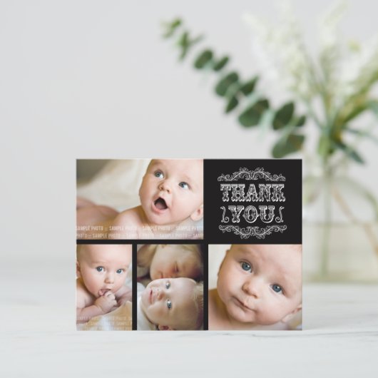 Zwart Wit Foto Baby Bedankt Post Kaart (Staand voorkant)