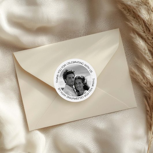 Zwart-wit foto bedankt ronde sticker