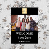 Zwart-wit foto bedrijfslogo seminar begroeting poster