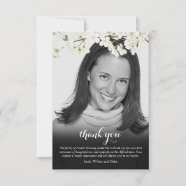 Zwart-wit foto bloeiende bloemen rouw bedankkaart