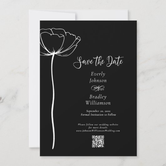 Zwart Wit Foto Bloemen Save the Date Bruiloft Kaart (Achterkant)