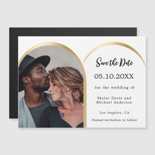Zwart wit foto boog bruiloft Save the Date kaart Magnetische Uitnodiging (Voorkant / Achterkant)