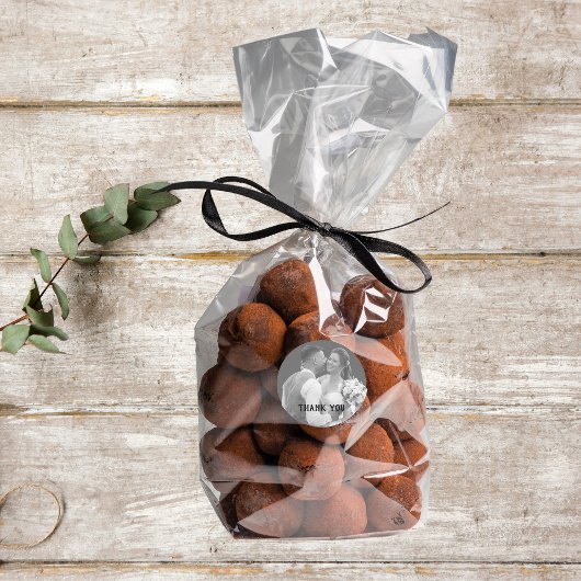 Zwart-wit foto bruiloft cadeau dank u ronde sticker