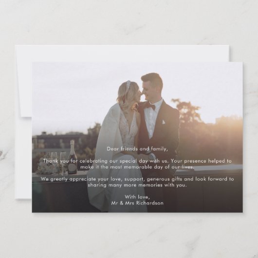 Zwart wit foto bruiloft dank u kaart (Achterkant)