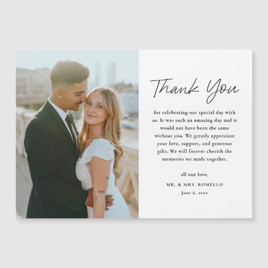 Zwart & wit foto bruiloft dank u kaart magneet (Voorkant)