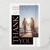 Zwart wit foto bruiloft dank u Roos Folie Uitnodiging (Voorkant)