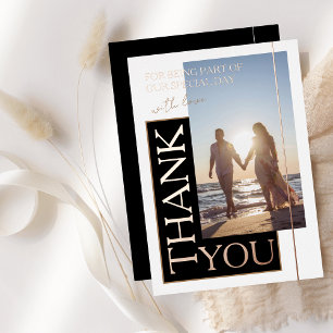 Zwart wit foto bruiloft dank u Roos Folie Uitnodiging