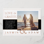 Zwart Wit Foto Bruiloft Liefde en Dankbaarheid Roo Folie Uitnodiging (Voorkant)