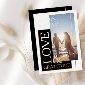 Zwart Wit Foto Bruiloft Liefde en Dankbaarheid Roo Folie Uitnodiging