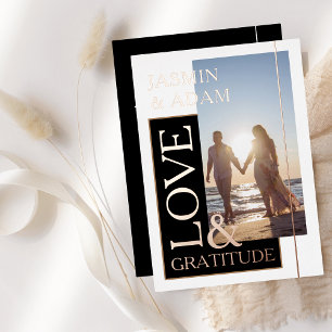 Zwart Wit Foto Bruiloft Liefde en Dankbaarheid Roo Folie Uitnodiging