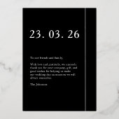 Zwart Wit Foto Bruiloft Liefde en Dankbaarheid Roo Folie Uitnodiging (Achterkant)