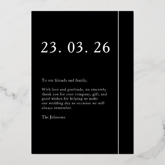 Zwart Wit Foto Bruiloft Liefde en Dankbaarheid Roo Folie Uitnodiging (Achterkant)