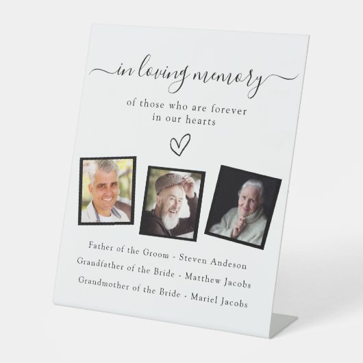Zwart wit foto bruiloft memorial reclamebord met voetstuk (Voorkant)