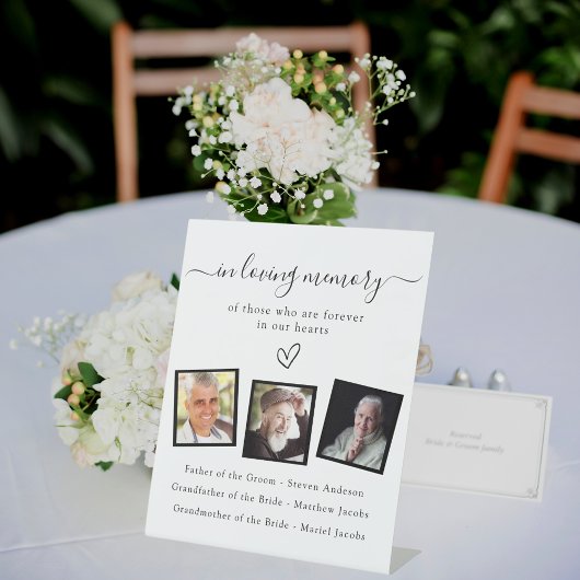 Zwart wit foto bruiloft memorial reclamebord met voetstuk