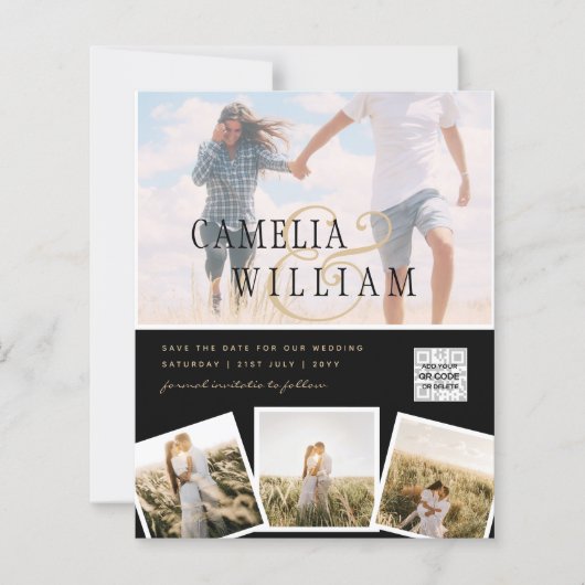 Zwart wit FOTO-bruiloft nodigt QR-CODE uit Opslagd (Voorkant)