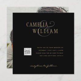 Zwart wit FOTO-bruiloft nodigt QR-CODE uit Opslagd