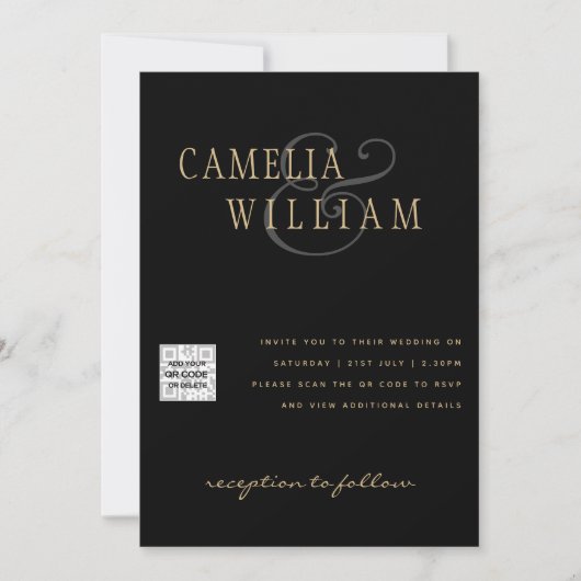 Zwart wit FOTO-bruiloft nodigt QR-CODE uit Opslagd Kaart (Voorkant)