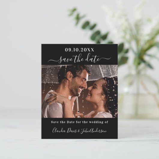 Zwart wit foto bruiloft opslaan van de datum kaart (Staand voorkant)