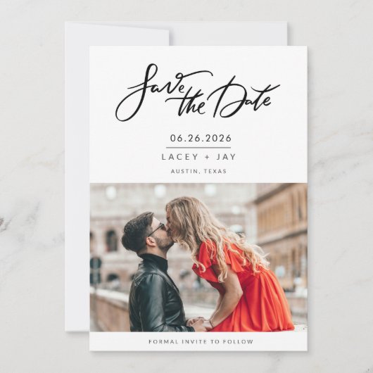 Zwart Wit Foto Bruiloft Save the Date (Voorkant)