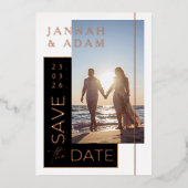 Zwart Wit Foto Bruiloft Save the Date Roos Folie Uitnodiging (Voorkant)