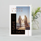 Zwart Wit Foto Bruiloft Save the Date Roos Folie Uitnodiging (Staand Voorkant)