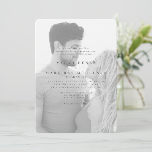 Zwart-wit foto bruiloft uitnodiging (Staand voorkant)