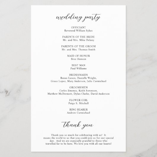 Zwart-wit foto budget bruiloft programma flyer (Achterkant)