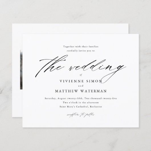 Zwart-wit Foto Budget Bruiloft Uitnodiging (Voorkant / Achterkant)