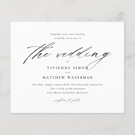 Zwart-wit Foto Budget Bruiloft Uitnodiging (Voorkant)