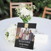 Zwart wit foto business logo seminar welkom reclamebord met voetstuk