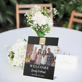 Zwart wit foto business logo seminar welkom reclamebord met voetstuk