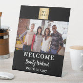 Zwart wit foto business logo seminar welkom reclamebord met voetstuk (Insitu)