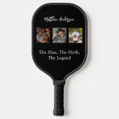Zwart wit foto collage man myth legende pickleball paddle (Achterkant)