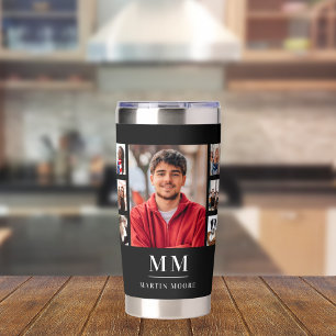 Zwart wit foto collage monogram naam man geïsoleerde drinkbeker