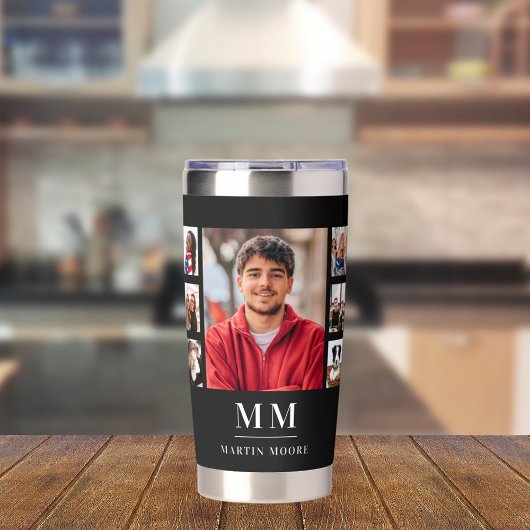 Zwart wit foto collage monogram naam man geïsoleerde drinkbeker