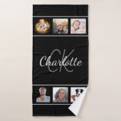 Zwart wit foto collage monogram script badhanddoek (Badhanddoek)