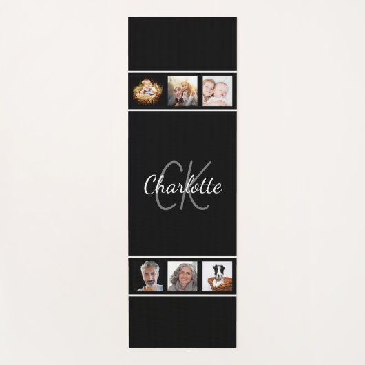 Zwart wit foto collage monogram script yogamat (Voorkant)