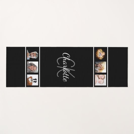 Zwart wit foto collage monogram script yogamat (Voorkant (horizontaal))