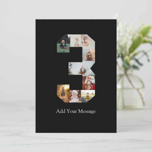Zwart-wit foto-collage nummer 3 aankondiging (Staand voorkant)