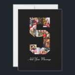 Zwart-wit foto-collage nummer 5 kaart<br><div class="desc">Dit aanpasbare product is waar foto's worden gerangschikt om de vorm van een nummer te vormen. Het wordt vaak gebruikt voor mijlpaalvieringen zoals verjaardagen, jubilea of prestaties, waardoor gebruikers memorabele afbeeldingen kunnen tonen binnen een enkele, opvallende weergave. De ontwerpen bieden meestal ruimte voor verschillende fotogroottes en -oriëntaties, waardoor een visueel...</div>