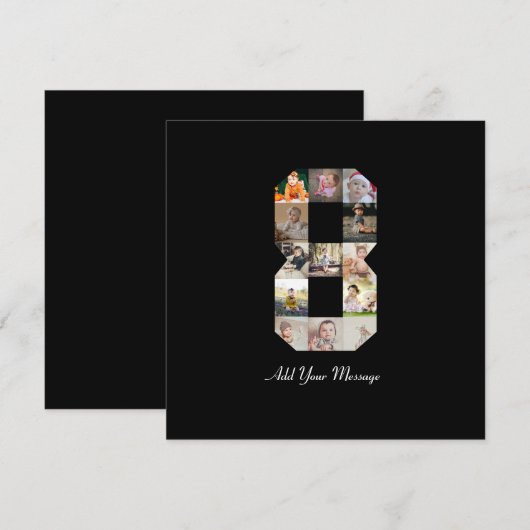 Zwart-wit foto-collage nummer 8 aankondiging (Voorkant / Achterkant)