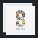 Zwart-wit foto-collage nummer 8 kaart<br><div class="desc">Dit aanpasbare product is waar foto's worden gerangschikt om de vorm van een nummer te vormen. Het wordt vaak gebruikt voor mijlpaalvieringen zoals verjaardagen, jubilea of prestaties, waardoor gebruikers memorabele beelden kunnen tonen binnen een enkele, opvallende weergave. De ontwerpen bieden meestal ruimte voor verschillende fotogroottes en -oriëntaties, waardoor een visueel...</div>