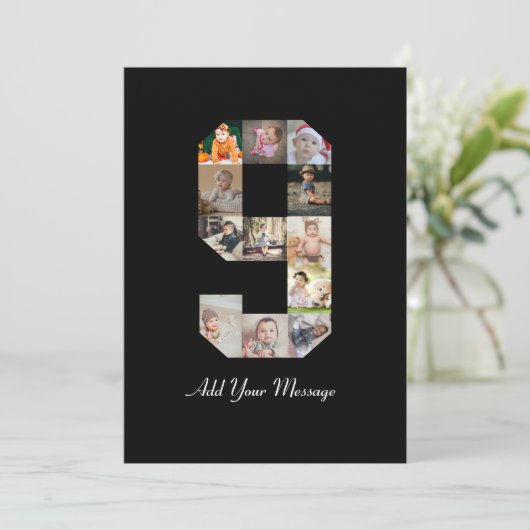 Zwart-wit foto-collage nummer 9 aankondiging (Staand voorkant)