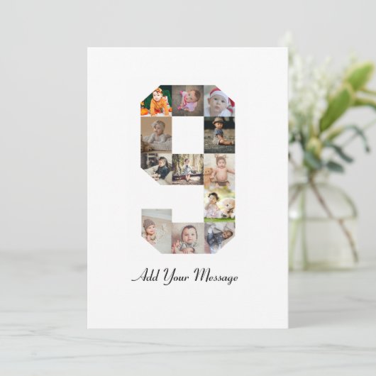 Zwart-wit foto-collage nummer 9 aankondiging (Staand voorkant)